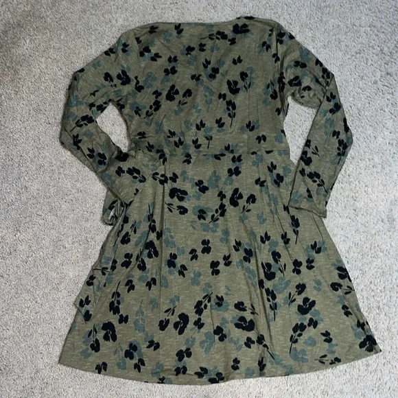 Toad & Co Cue Faux Wrap Long Sleeve Dress Floral Olive‎ Green Large - Picture 6 of 8